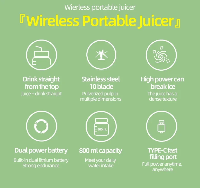 Portable Electric juicer cup -800ml capacity with 10 stainless steel blades - Image 8