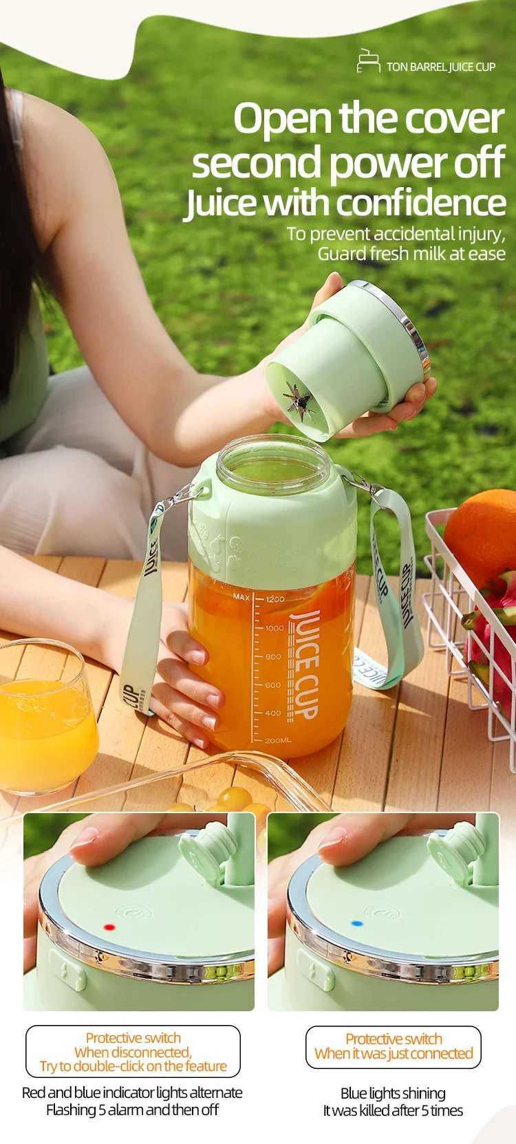 Portable Electric juicer cup -800ml capacity with 10 stainless steel blades - Image 19